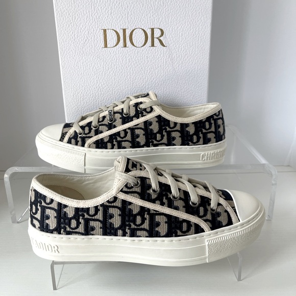 Walk n DIOR Deep Blue Oblique Embroidered Cotton Sneakers Size38/US 7.5 - Picture 1 of 8